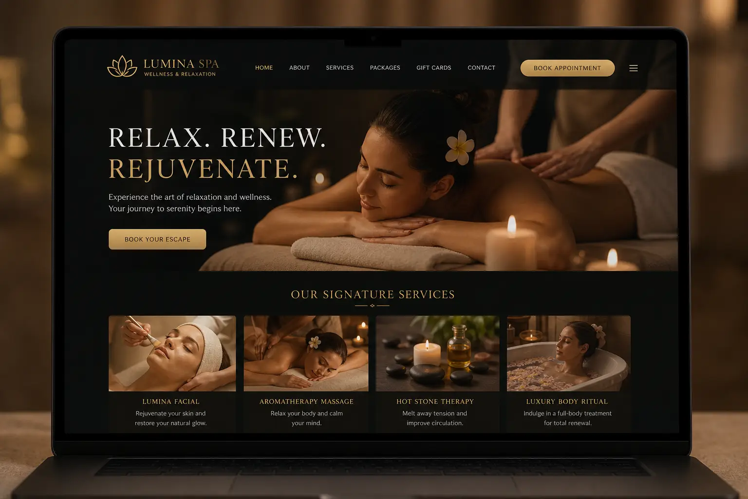 Lumina Spa — Penumbra Digital Studio web tasarım örneği