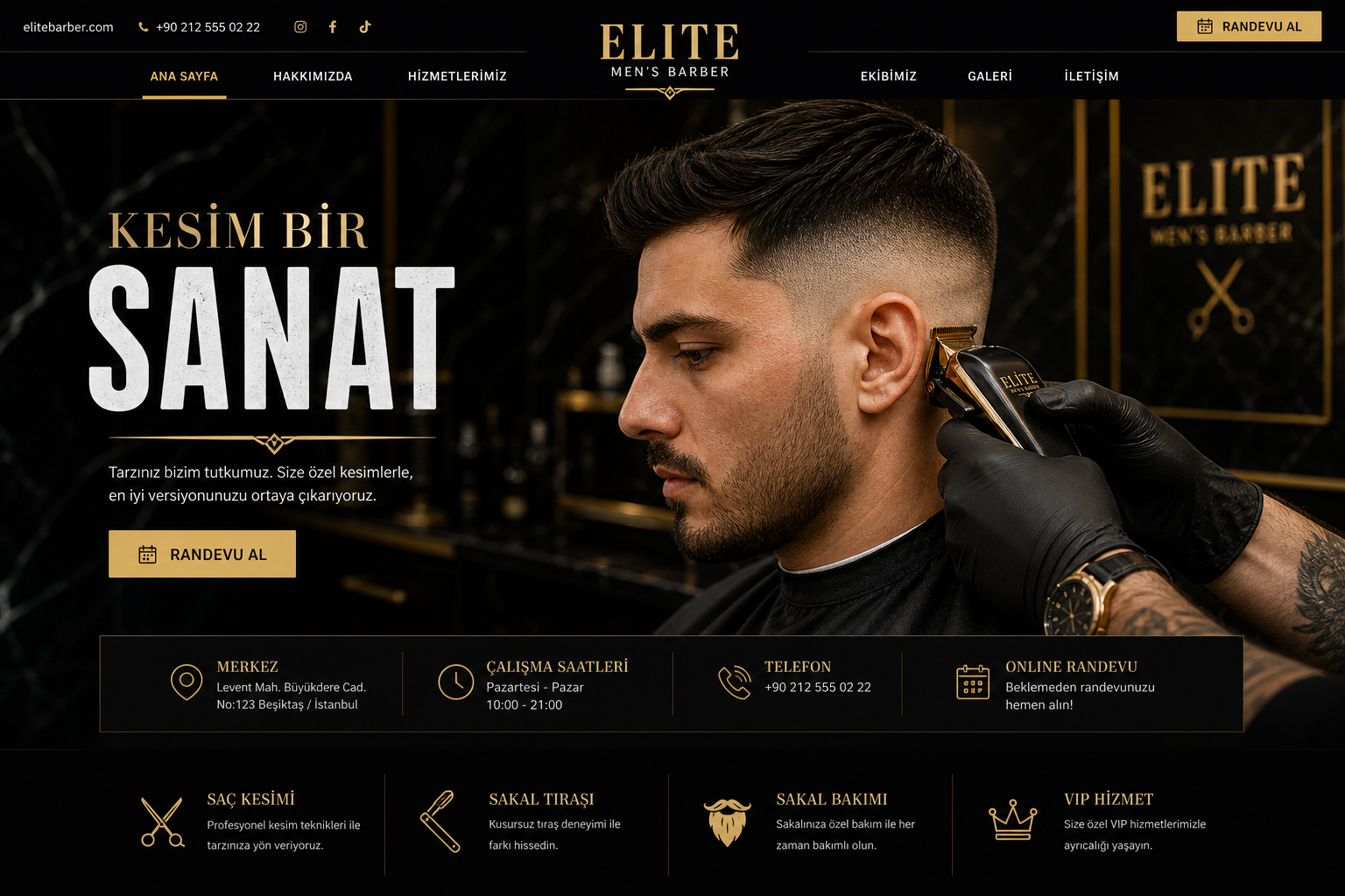 Elite Men's Barber web sitesi ekran görüntüsü