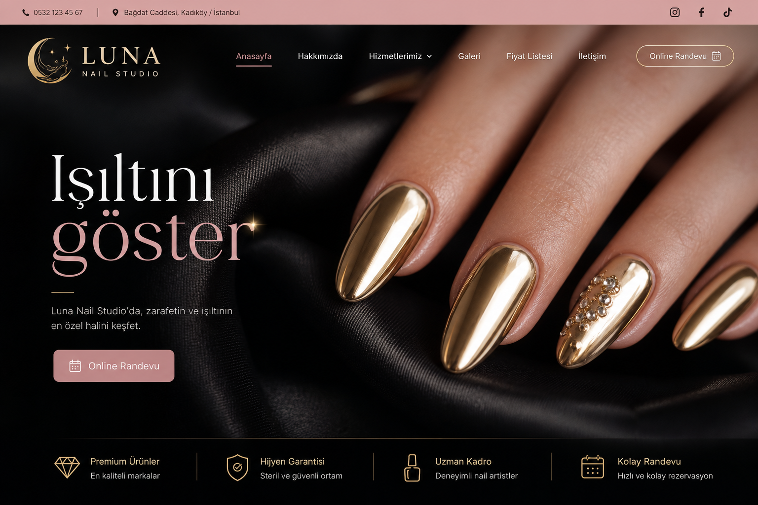 Luna Nail Studio web sitesi ekran görüntüsü