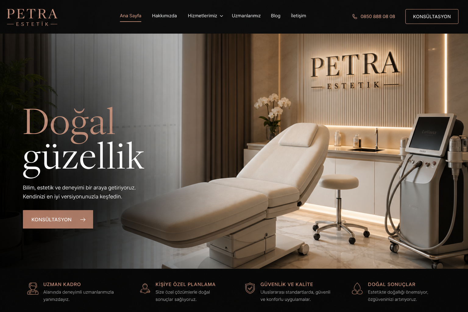 Petra Estetik web sitesi ekran görüntüsü