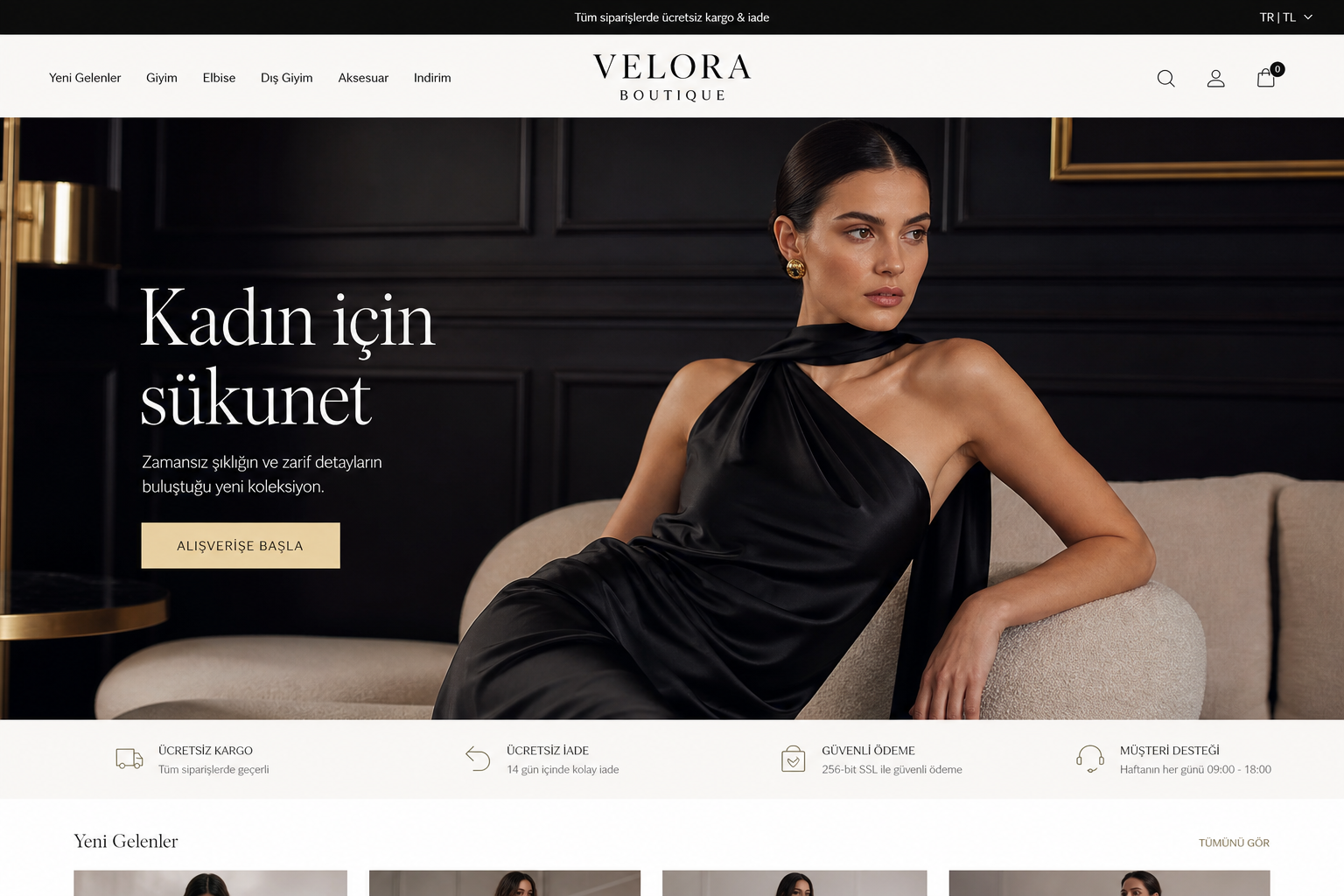 Velora Boutique web sitesi ekran görüntüsü